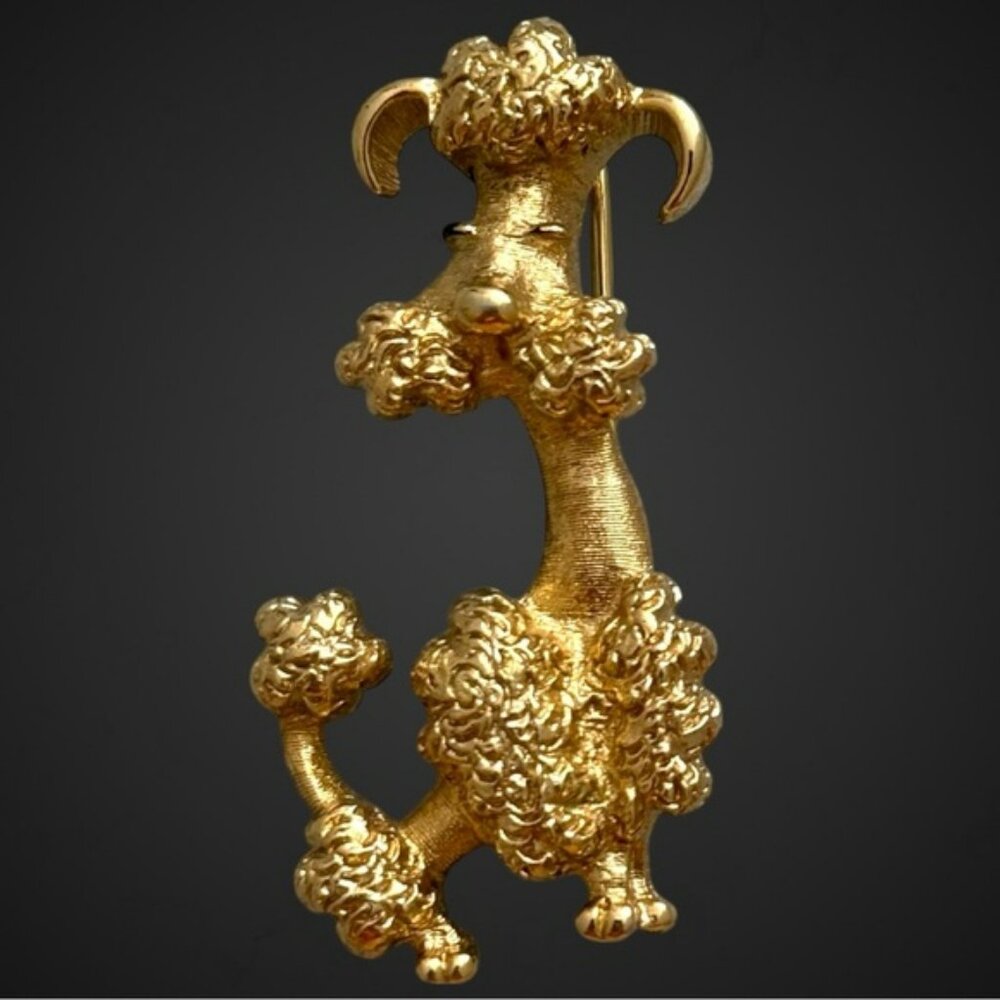 Signed Avon Vintage Gold-Tone Poodle Dog Brooch Figural 1970s Pin